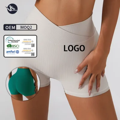 Fitness Butt Lift Tummy Control V Shape Jogging Gym Sports Workout Nylon Green Yoga Biker Shorts for Women