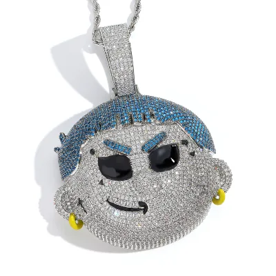 Heavy Armor 3D Anime Pendant Necklace Full Zircon Micro Pave Mecha Cyborg Style Iced Out Hip Hop Jewelry for Men