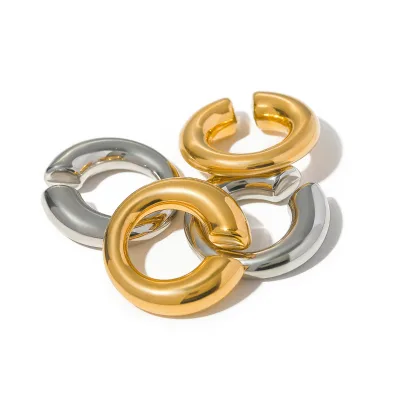 J&D Jewelry 18K Pvd Gold Plated Stainless Steel Water Drop High Polish Stud Earring Round Ear Cuff