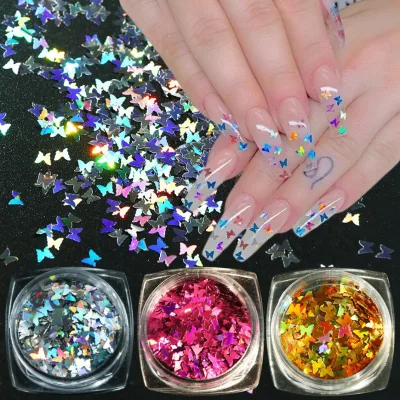 Gold Pink Rainbow Gel Polish Holographic Mirror Butterfly Nail Sequins Ultra-thin Flake Nail Glitter