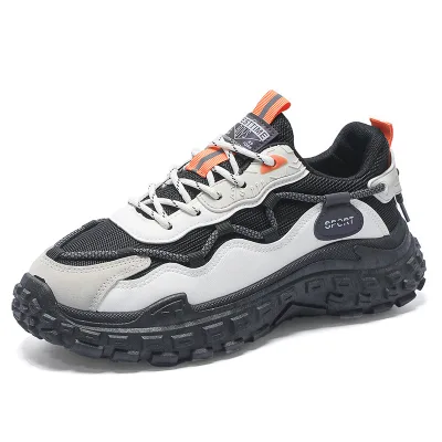 Men's Spring and Autumn New Breathable Mesh Sports Shoes Trendy and Versatile Thick Sole Anti slip Casual Running Dad Shoes