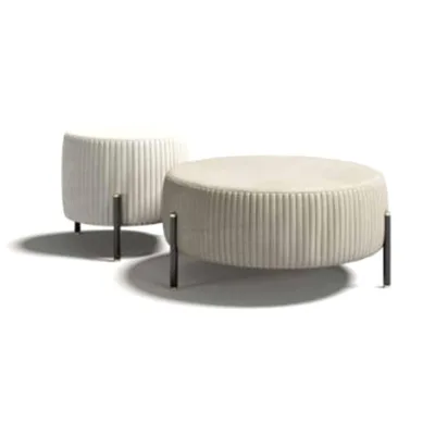 Customized Fabric Latest Design Luxury Round Metal Base Stool Hotel Furniture Set Bedroom Pouf Ottoman