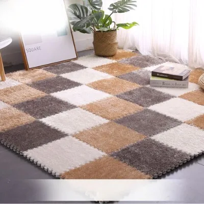 Factory Sale Interlocking Floor Mats Tiles Eva Puzzle Hairy Rug Washable Baby Play Mat Plush Carpet Kids Play Mat EVA Velvet Rugs