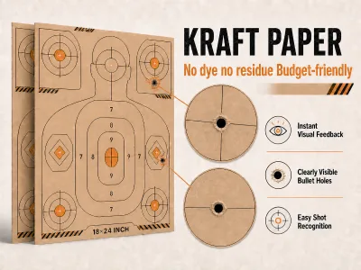 Budget-Friendly Kraft Paper Multi-Zone Shooting Targets, Customizable 18x24 Inch Silhouette Target Sheets for Range Practice Use