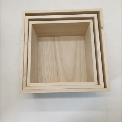 Set of 3 Unfinished Wood Wall Shelves, Natural Square Floating Rack Three-Piece Wall Decor