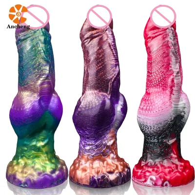 Hot New 9" Realistic Silicone Wolf Dildo with Big Knot Giant  Anal Plug Toy  Fantasy G Spot Dragon Dildo Sex Toy for Vagina