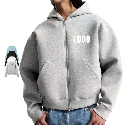 Custom logo Zip up Hoodies Sweatshirts Thick Pullover Blank Puff Printing Heavyweight Boxy High Quality Hoodie with Zippers