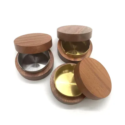 Factory Profesional in custom Eco-friendly Natura sapele wood ashtrays and metal wooden ashtray with lid