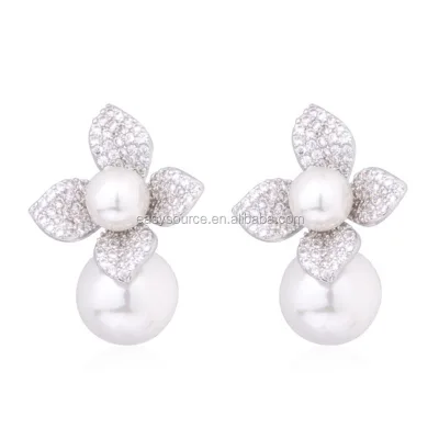 RE4068 AAA CZ Wedding Drop Earrings Imitation Pearl Ear Stud Bride Party Jewelry