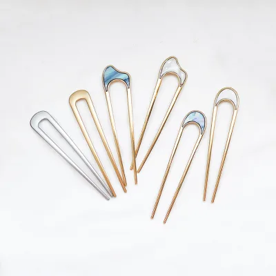 Custom Logo Golden Alloy U Shape Hair Fork ODM Fashion Colorful Marbling Metal Hairpins Girls Hair Pin Accessories for Hair Bun