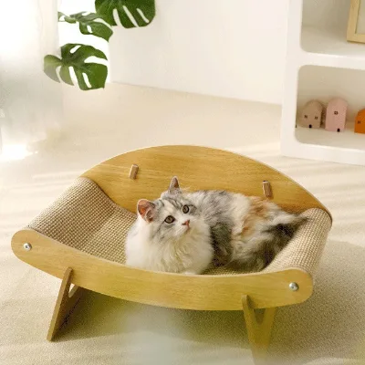 SY2025 Hammock Portund-shaped Wooden Structure Resistant to Debris Sisal Sisal Cat Scratching Board