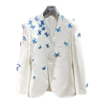 Customizable: French Style High-end Three-dimensional butterfly Decoration Niche Long-sleeve Suit Jacket