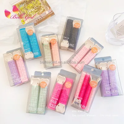 BELLEWORLD Custom PVC Box Packaging 2pcs Hair Rollers Volumizing Hair Clips Root Salon Curler Styling Plastic Hair Rollers