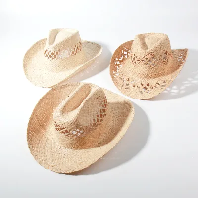 Custom Logo Luxury Blank Straw Boater Hat Wide Brim Sun Beach Outdoor Fishing Adjustable Rope Ribbon