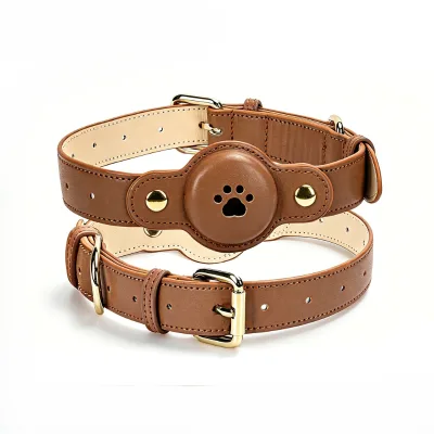 PU Dog Collar Snap Close Built in Protective Holder Metal Buckle & D Ring Medium Large Dogs Multi Color Device Not Included