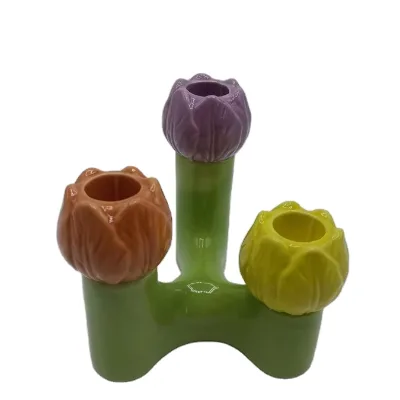 Floral Ceramic Candle Holder Hand Painted/Furniture Decoration/Retro Ornaments Candlestick Personalized