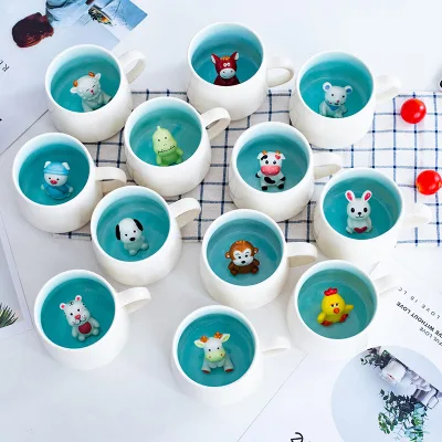 3D Animal White Porcelain Mug Large Capacity Lid Handle Spoon Simple Cartoon Cup Girls Logo Customization Available