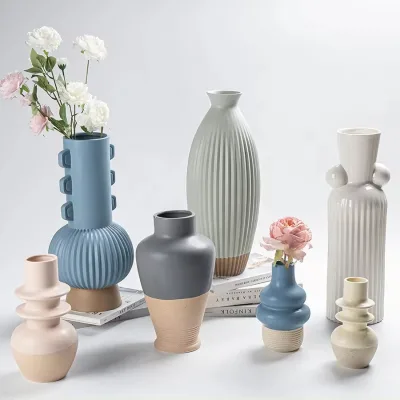 Nordic custom small mini colored ribbed ceramic bud vase