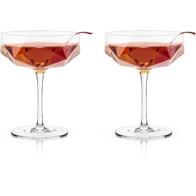 Raye Champagne Saucer Crystal Faceted Champagne Coupe Cocktail Glass