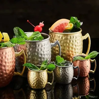 Hammered 304 Stainless Steel Hammered Cup with Drum-shaped Design (zinc Alloy Handle) Cold Drink Cup, Cocktail Metal Cup