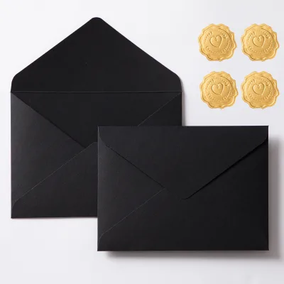 Custom Black Matt Luxury Post Card Invitation Custom Paper Envelope with Gold Closure Sticker