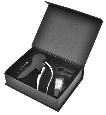 Wholesale Customizable Logo Black Cardboard Box Zinc Alloy Corkscrew Wood Wine Accessories Wine Bottle Opener Kitchen Gift Kit