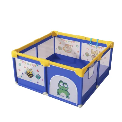 Children's Indoor Folding Safe Playpen Baby Mesh Fence with Climbing Mat Cartoon Pattern 127x127cm