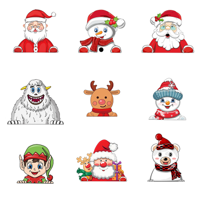 Santa Claus Reindeer Peek at Car Window Stickers Waterproof Vinyl Bumper Stickers for Christmas Decorations