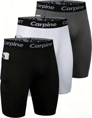 Custom 3 Pack Men's Compression Shorts with Phone Pocket, Cool Fiber Quick-Dry Polyester Athletic Running Gym Mens Underwear