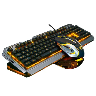 Mechanical Keyboard USB Wired Ergonomic Backlit Mechanical Feel Gaming Keyboard and Mouse Set with Aluminium Alloy Panel
