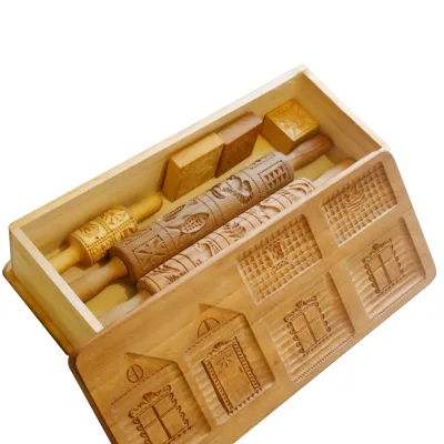 Wooden Gingerbread House Kit Rolling Pins in a Box Gingerbread House Wood Blocks Wooden Gingerbread Christmas Houses Set