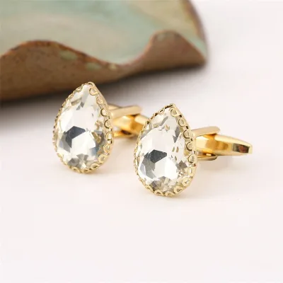 Men's Fashion Cufflinks, Fashionable French Diamond Crystal Cuff Studs, Water Drops, Super Shining Red Crystal