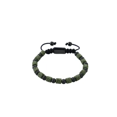 Fashion Unisex Round/Cylindrical Lava Stone Various Gems Available Mixed Sand Handmade Braided Gold Plated Bracelet