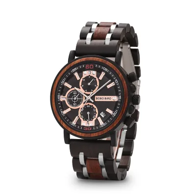 New Arrival OEM Relogio Masculino Custom Chronograph Watch Sport Fashion Business Luxury Wood Stainless Steel Japan Miyota 44mm