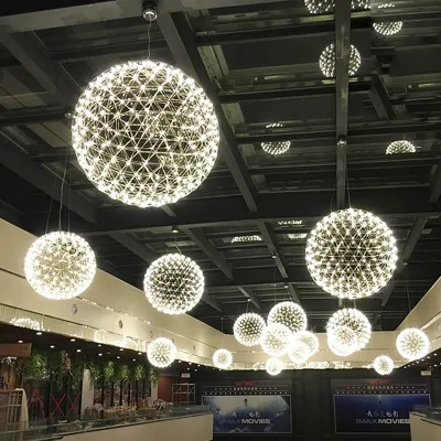 Modern Metal Globe Chandelier Light Net Bubble Stainless Steel Ball Lightings for Restaurant Villa Home Hotel