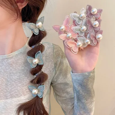 Hot sale  girls Hair Rope Elastic Telephone Wire Hair Ties with butterfly  INS fashion women  Hair Accessories