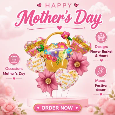 Mother's Day Balloon Flower Basket Flower Love Heart Mother Happy Atmosphere Decoration Aluminum Foil Balloon