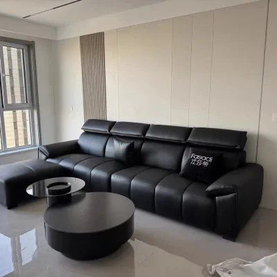 Modern Style Leather Sofa for Small Family for Living Room & Piano Straight Key Design
