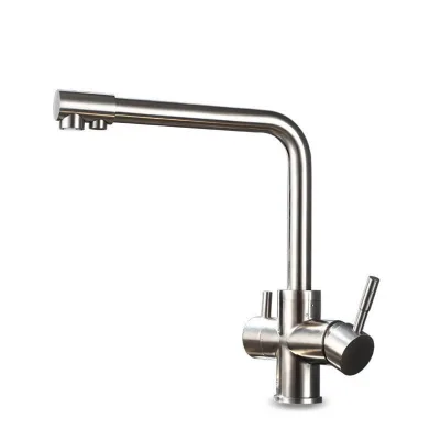 Modern Contemporary Stainless Steel Kitchen Faucet Hot/Cold Water Filter Three-Way Pull-Out Spray Dual Handle Deck Mounted