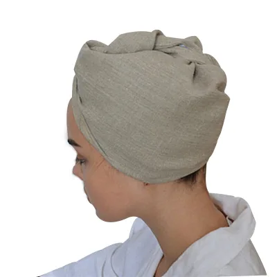 Premium Hemp Anti Bacterial Brown Linen Hair Drying Towel Custom Easy Wrap for Long Hemp Hair Wrap Towel