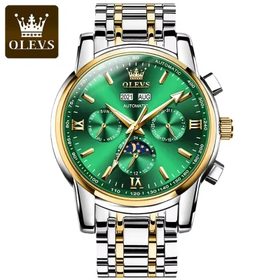 OLEVS 6633 Automatic Mechanical Watch for Men 42mm Big Dial Moonswatch Wristwatch 24 Hours Display Waterproof Luxury Man Watches
