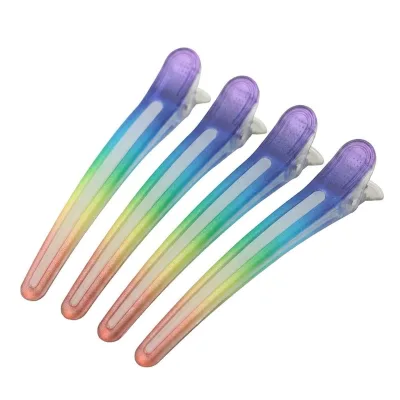 4pcs Rainbow Gradient Hair Clips Aluminum Sectioning Clips Non-Slip Silicone Strip Hairpins for Styling