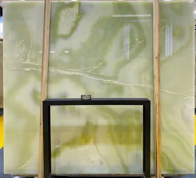 Natural Stone Green Onyx Marble Backlit Translucent Slab Polished Hotel Use Modern Design Villa Wall Countertop Bar Tiles