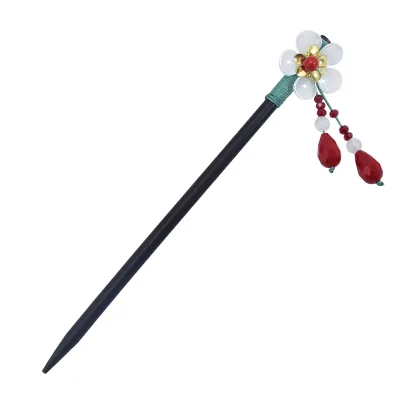 Fashion Handmade Wood Hair Pin Hair Sticks Women's Flower Bead Tassel Hairpin Accessories Chinese Style Jewelry