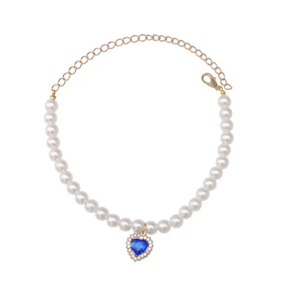 Cat and Dog Necklace Cute Pearl Collar Ornament Heart-shaped Cat Necklace