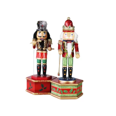 M58195 Hot Selling 32CM Moving Christmas Decorations Music Box Wooden Nutcracker