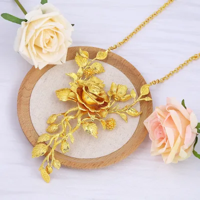 JXX Unisex Trendy Flower Pendant Design Gold Plated Link Chain Dainty Long Charm Necklace