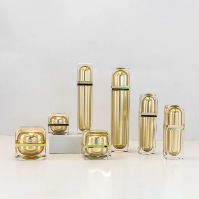 New China Luxury Skin Care Cosmetic Acrylic Jars Gold Cosmetic Packaging Bottles Gold Cosmetic Packaging and Containers