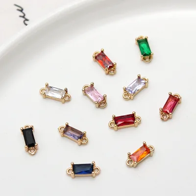 Fashion Jewelry Diy Making Hot Selling Copper Zircon Plated DIY Birthstone Geometry Double Ring Connector