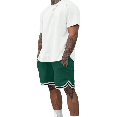 Men's Custom Logo Summer 2-Piece Outfit Set Breathable Short Sleeve T-Shirt and Shorts Casual Style